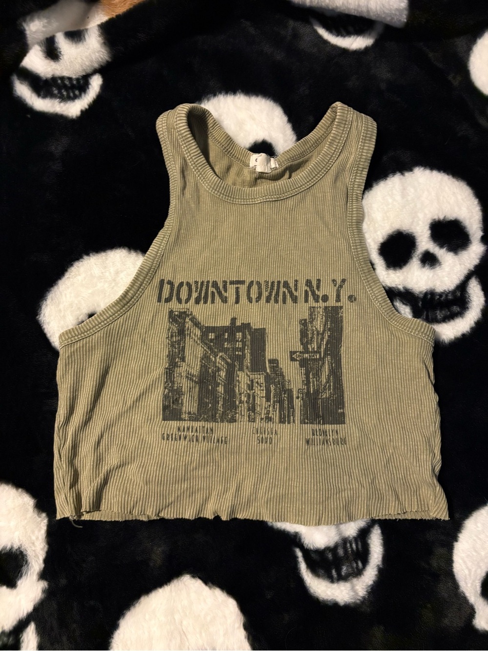 Garage Olive Green Ribbed 'Downtown N.Y.' Crop Tank